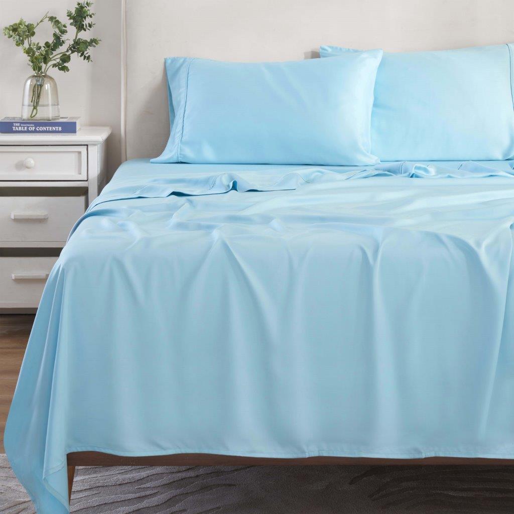 Modal From Beechwood 300 Thread Count Solid Deep Pocket Bed Sheet Set - Light Blue