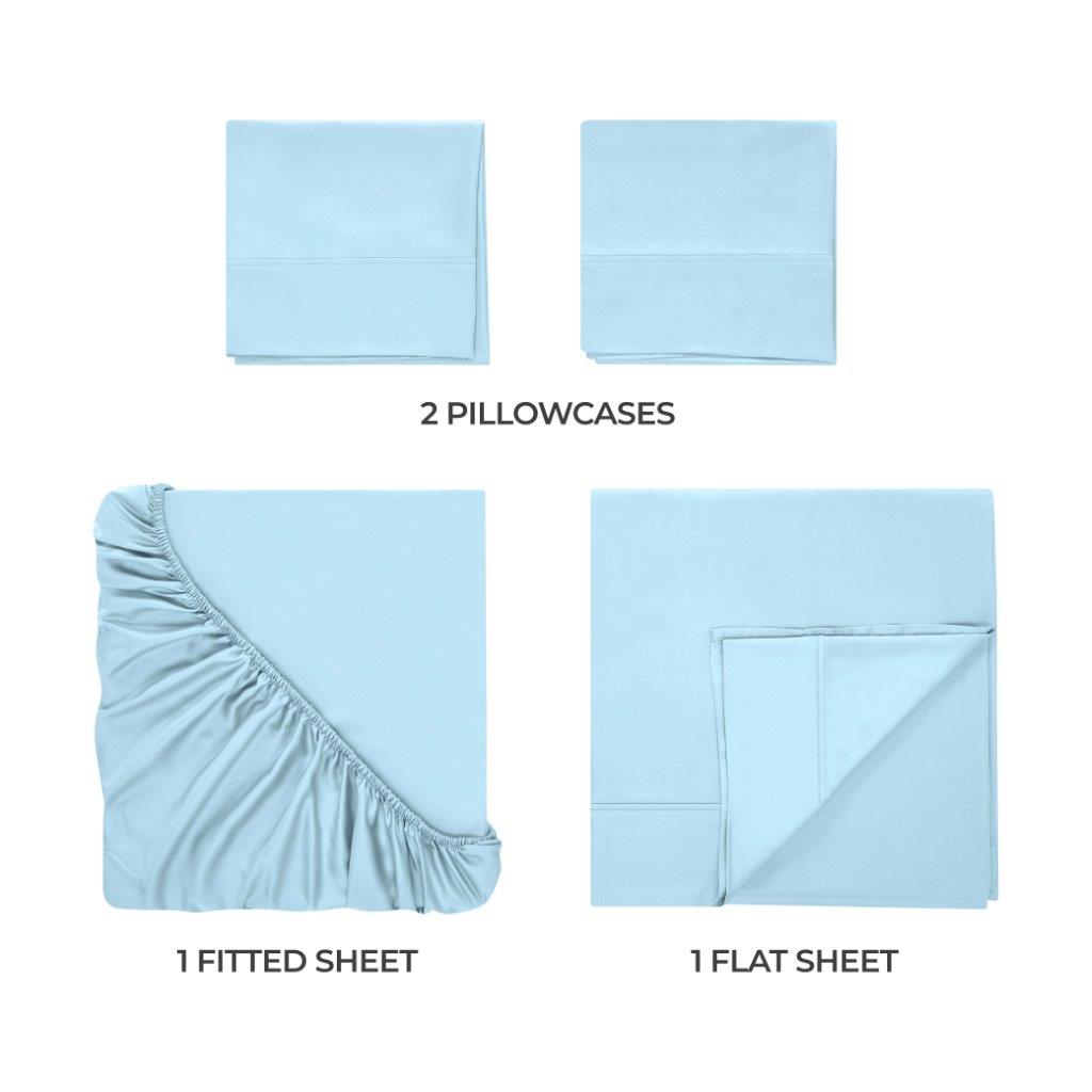 Modal From Beechwood 300 Thread Count Solid Deep Pocket Bed Sheet Set - Light Blue