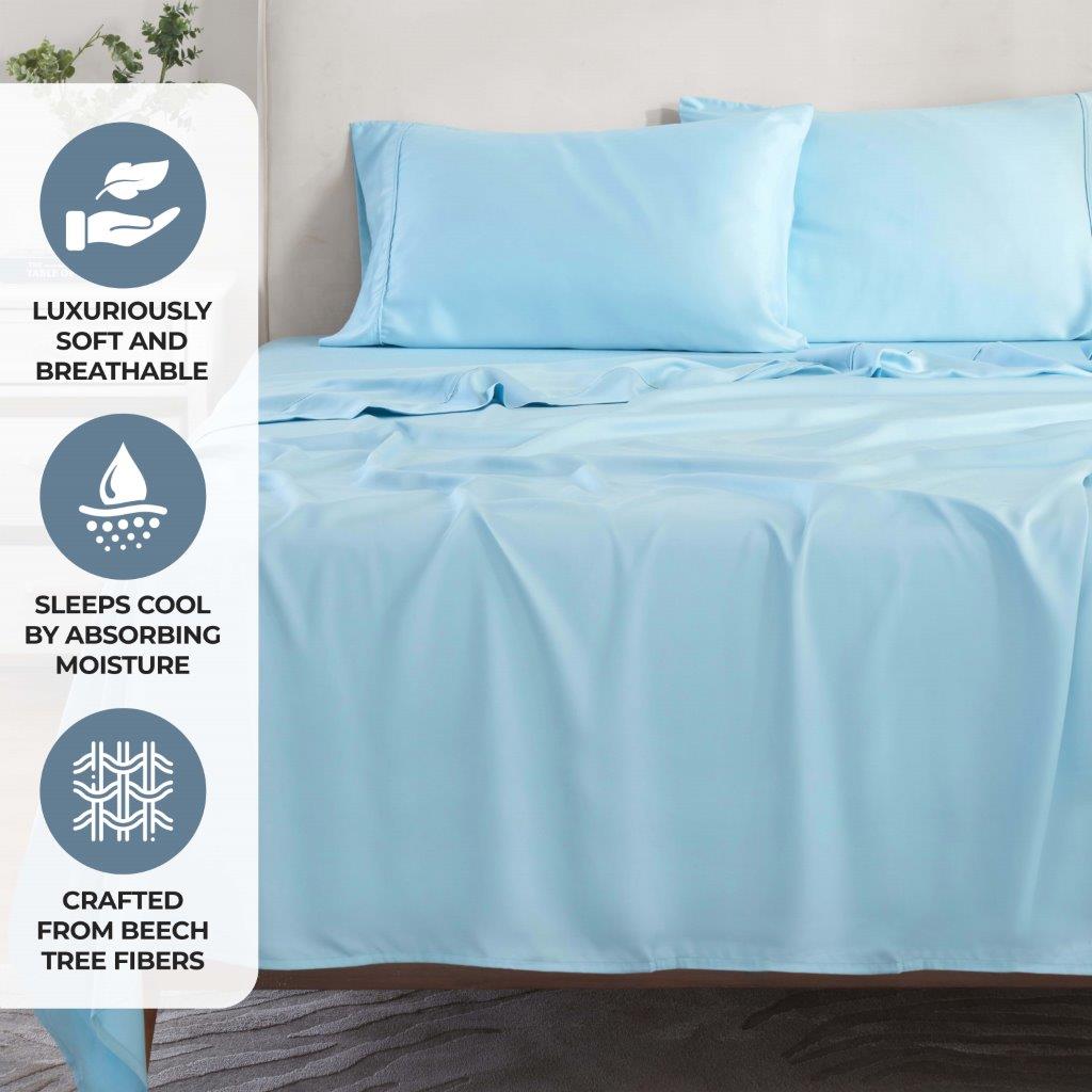 Modal From Beechwood 300 Thread Count Solid Deep Pocket Bed Sheet Set - Light Blue