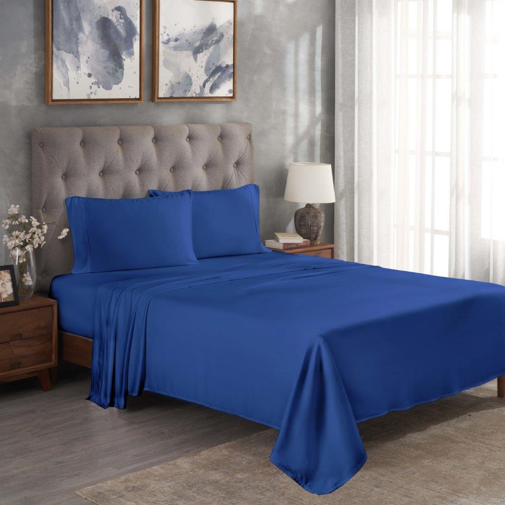 Modal From Beechwood 300 Thread Count Solid Deep Pocket Bed Sheet Set - Navy Blue