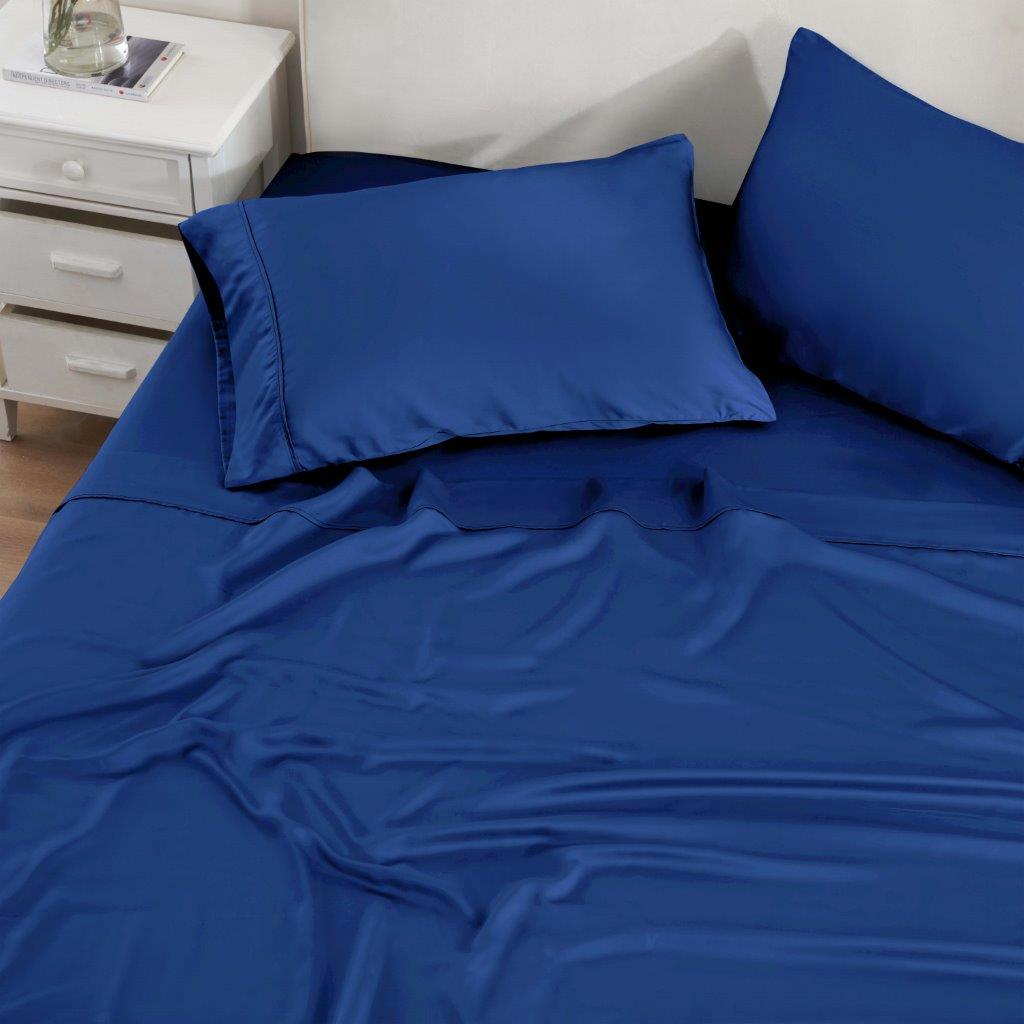 Modal From Beechwood 300 Thread Count Solid Deep Pocket Bed Sheet Set - Navy Blue