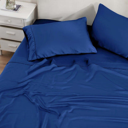 Modal From Beechwood 300 Thread Count Solid Deep Pocket Bed Sheet Set - Navy Blue