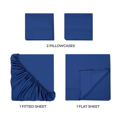 Modal From Beechwood 300 Thread Count Solid Deep Pocket Bed Sheet Set - Navy Blue