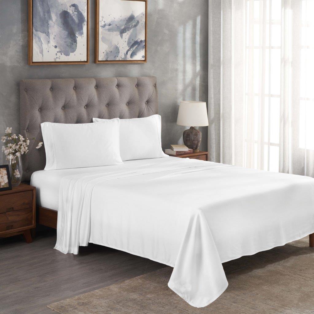 Modal From Beechwood 300 Thread Count Solid Deep Pocket Bed Sheet Set - White