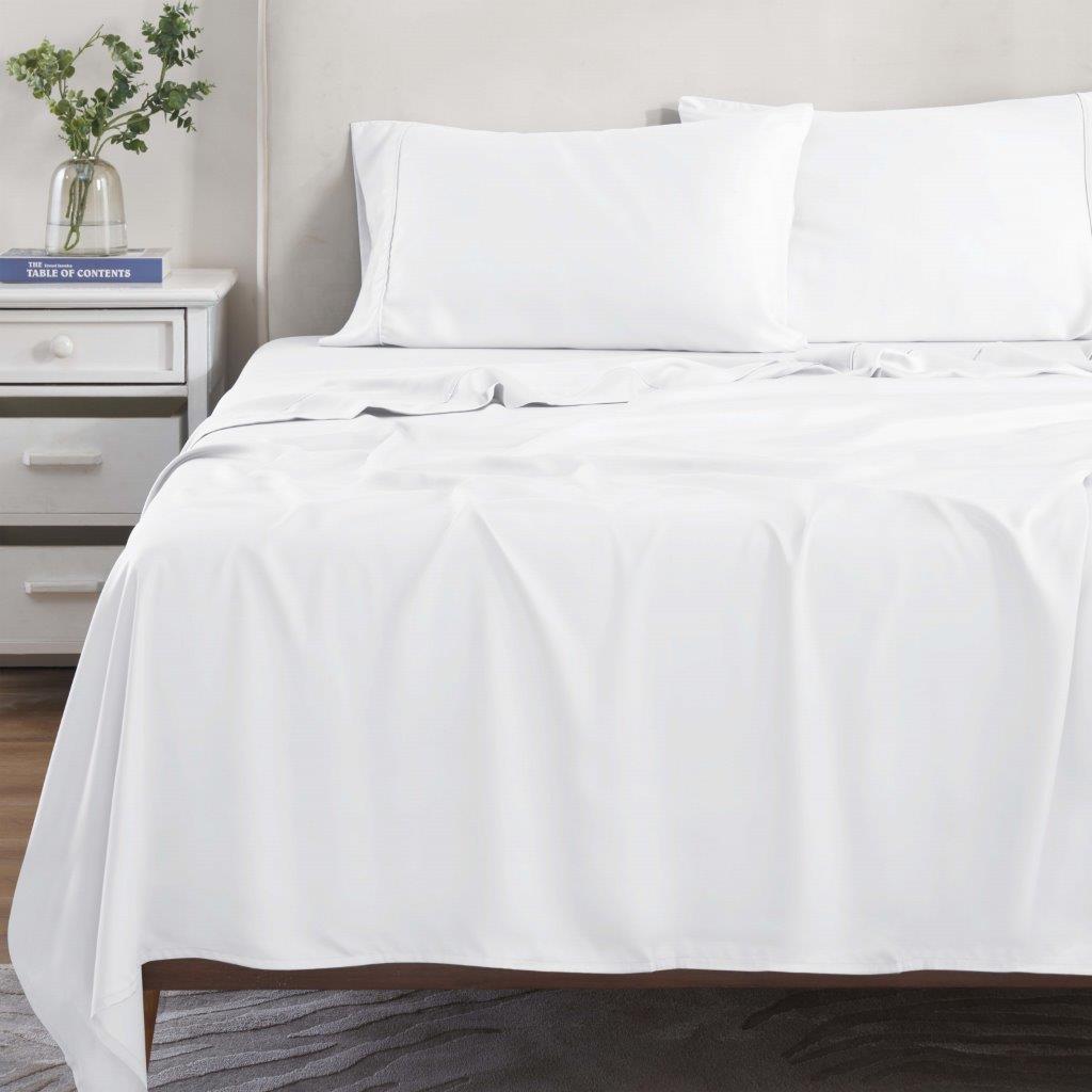 Modal From Beechwood 300 Thread Count Solid Deep Pocket Bed Sheet Set - White