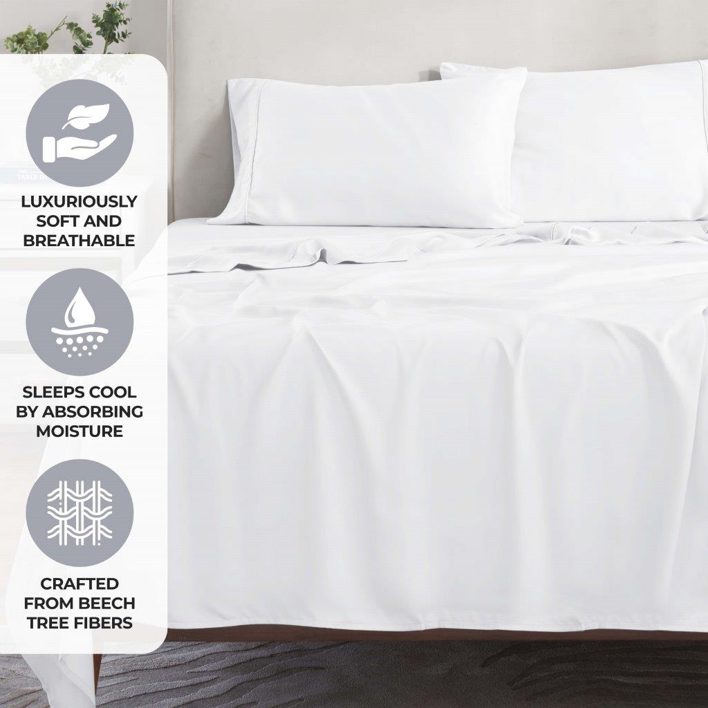 Modal From Beechwood 300 Thread Count Solid Deep Pocket Bed Sheet Set - White