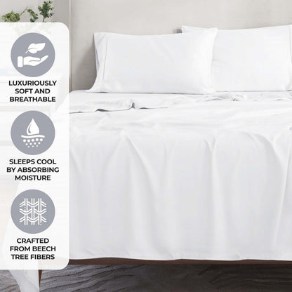 Modal From Beechwood 300 Thread Count Solid Deep Pocket Bed Sheet Set - White