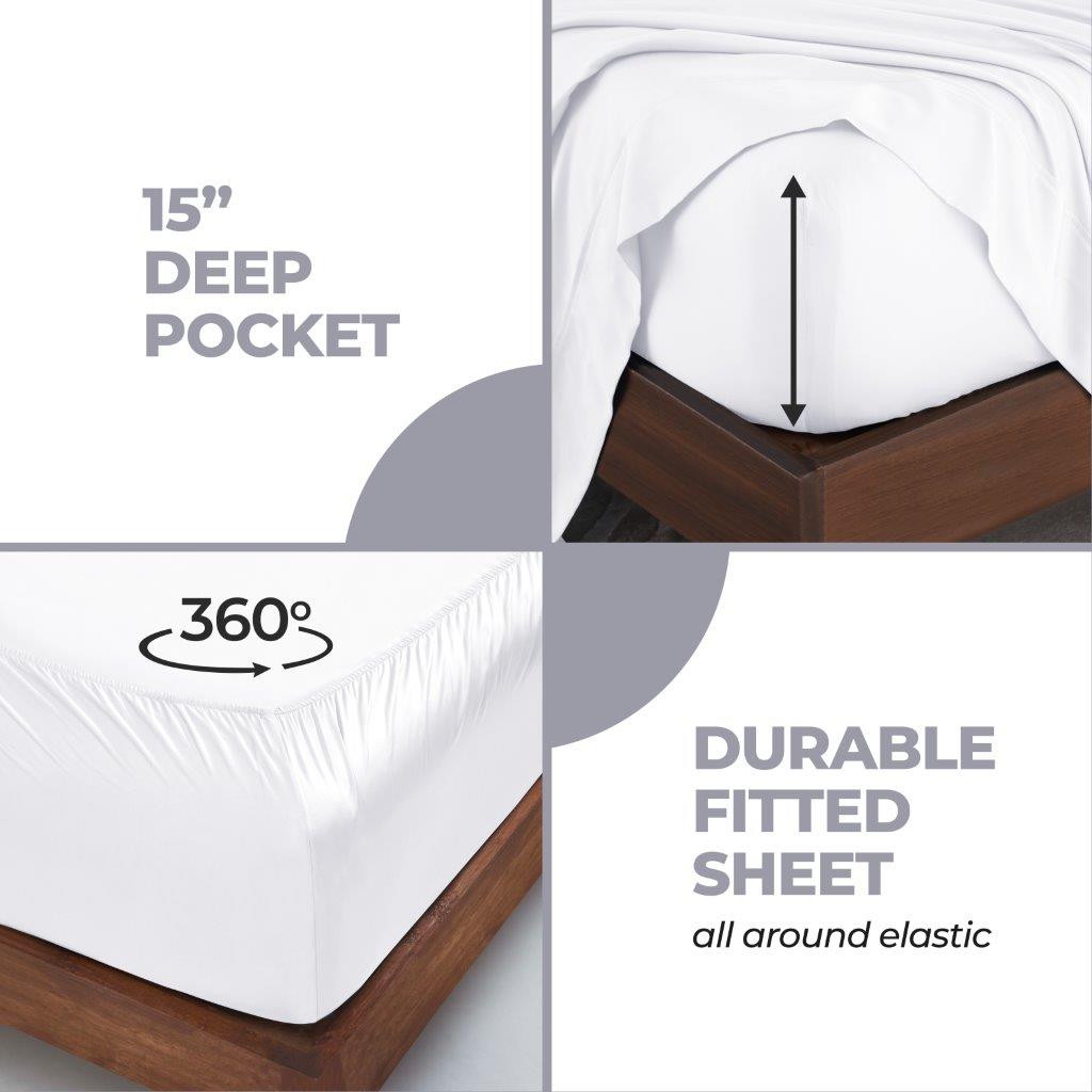 Modal From Beechwood 300 Thread Count Solid Deep Pocket Bed Sheet Set - White