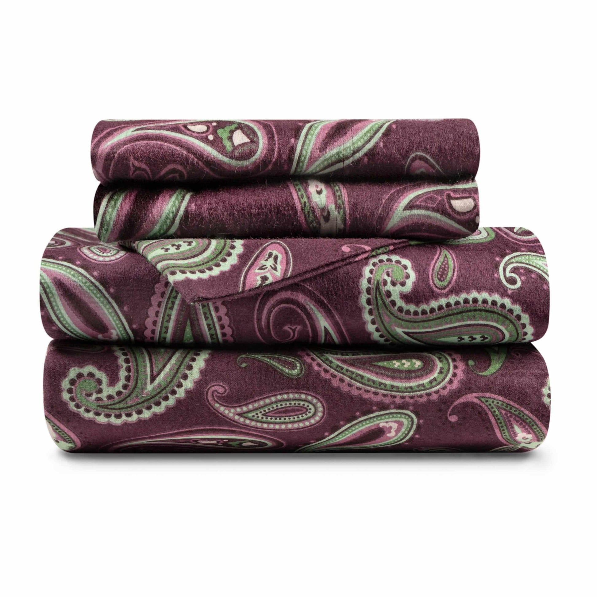  Superior Modern Cotton Flannel Paisley or Solid Deep Pocket Sheet Set - Purple