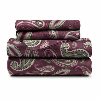  Superior Modern Cotton Flannel Paisley or Solid Deep Pocket Sheet Set - Purple