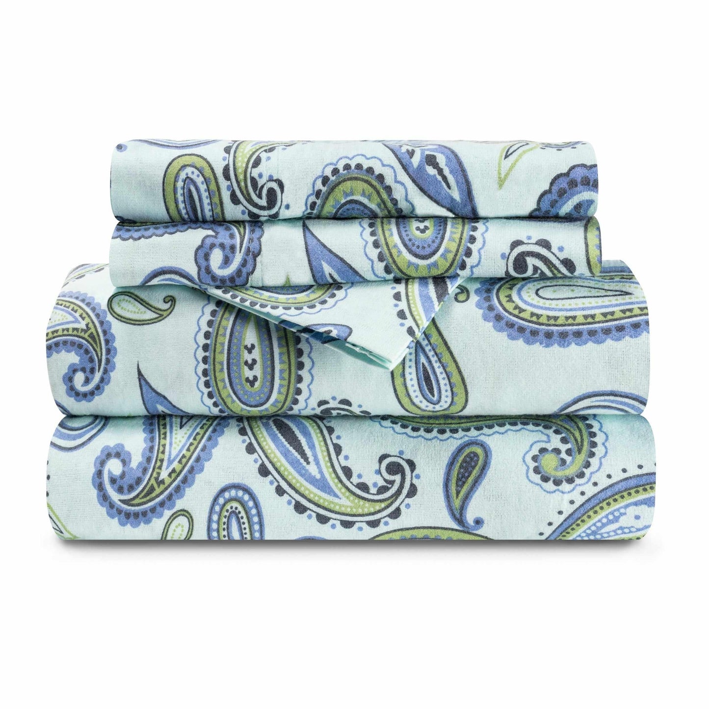  Superior Modern Cotton Flannel Paisley or Solid Deep Pocket Sheet Set - Light Blue