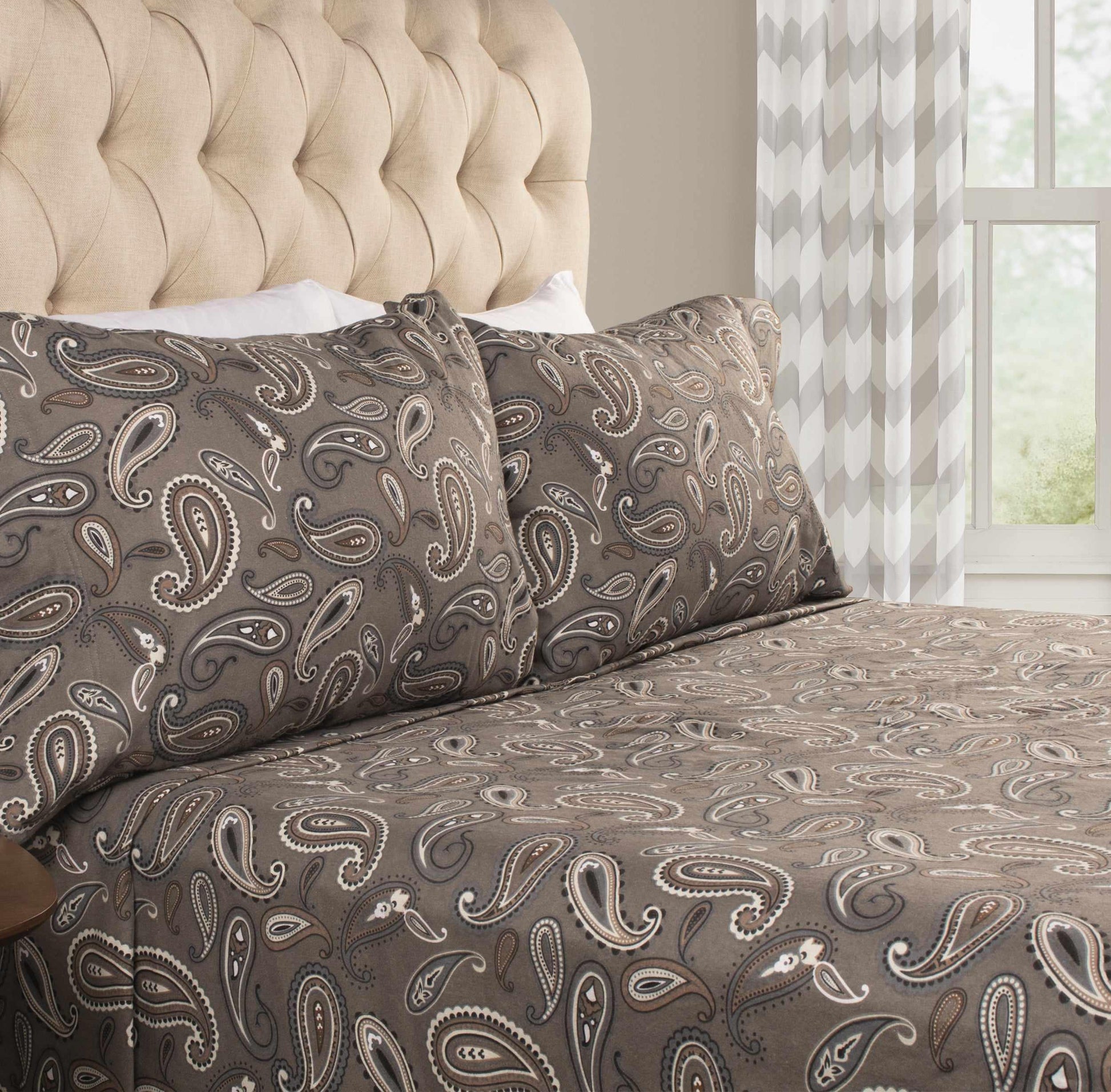 Superior Modern Cotton Flannel Paisley or Solid Deep Pocket Sheet Set - Grey