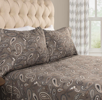  Superior Modern Cotton Flannel Paisley or Solid Deep Pocket Sheet Set - Grey