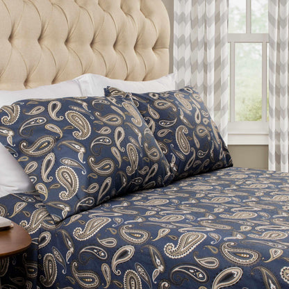  Superior Modern Cotton Flannel Paisley or Solid Deep Pocket Sheet Set - Navy Blue