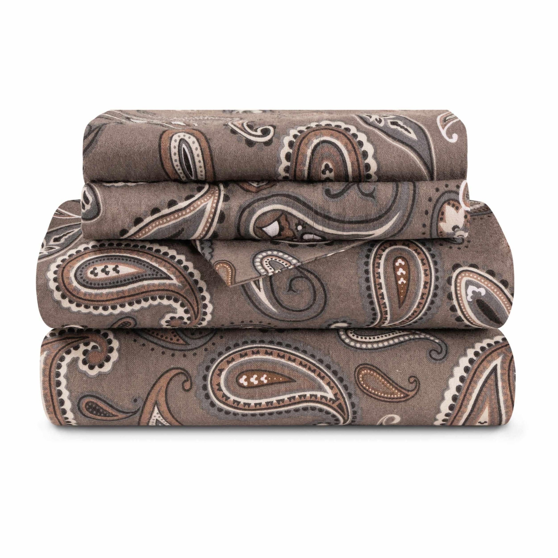  Superior Modern Cotton Flannel Paisley or Solid Deep Pocket Sheet Set - Grey