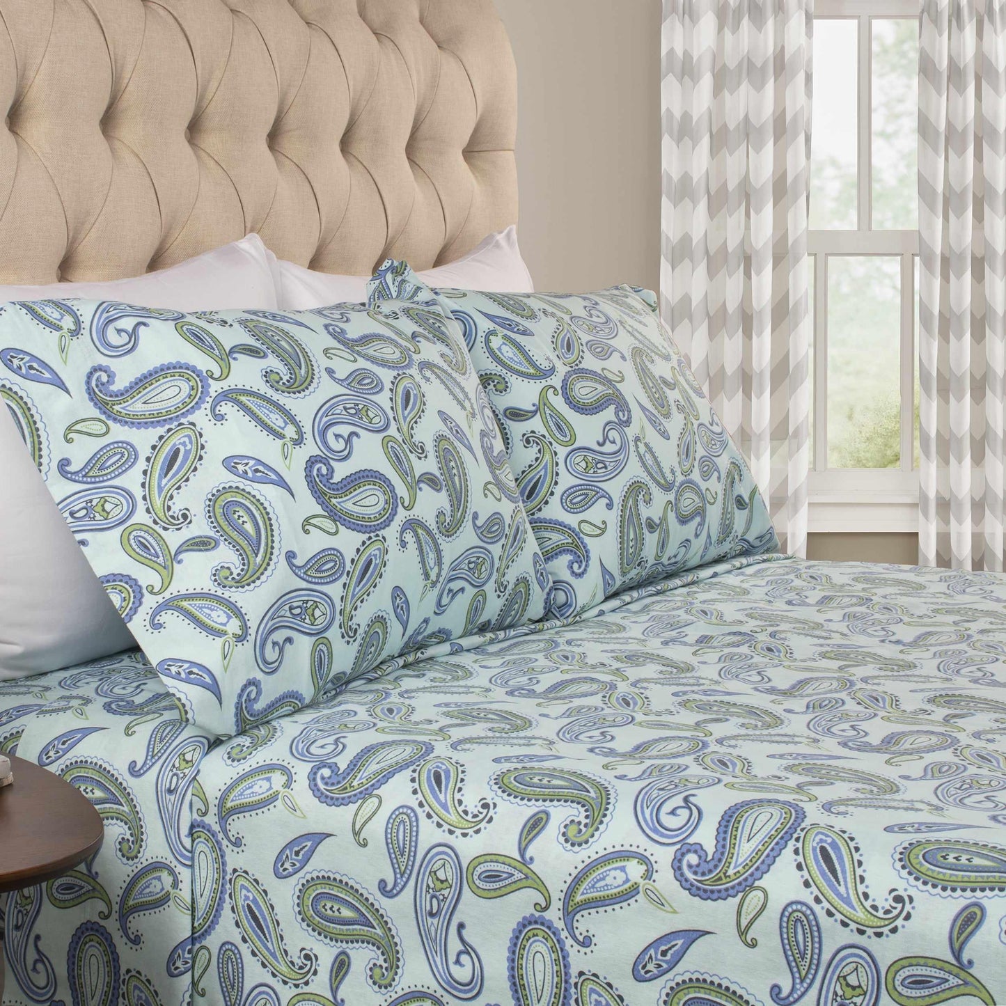  Superior Modern Cotton Flannel Paisley or Solid Deep Pocket Sheet Set - Light Blue