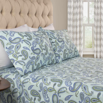  Superior Modern Cotton Flannel Paisley or Solid Deep Pocket Sheet Set - Light Blue