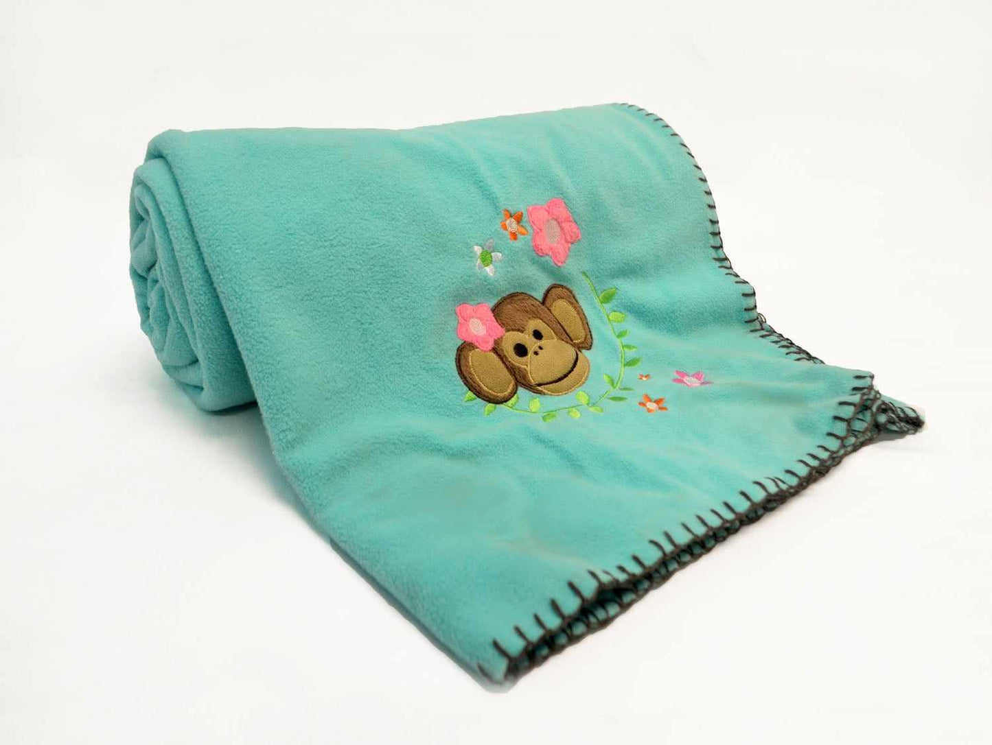  Superior Monkey Madness Kids Embroidered Fleece Throw Blanket - Teal