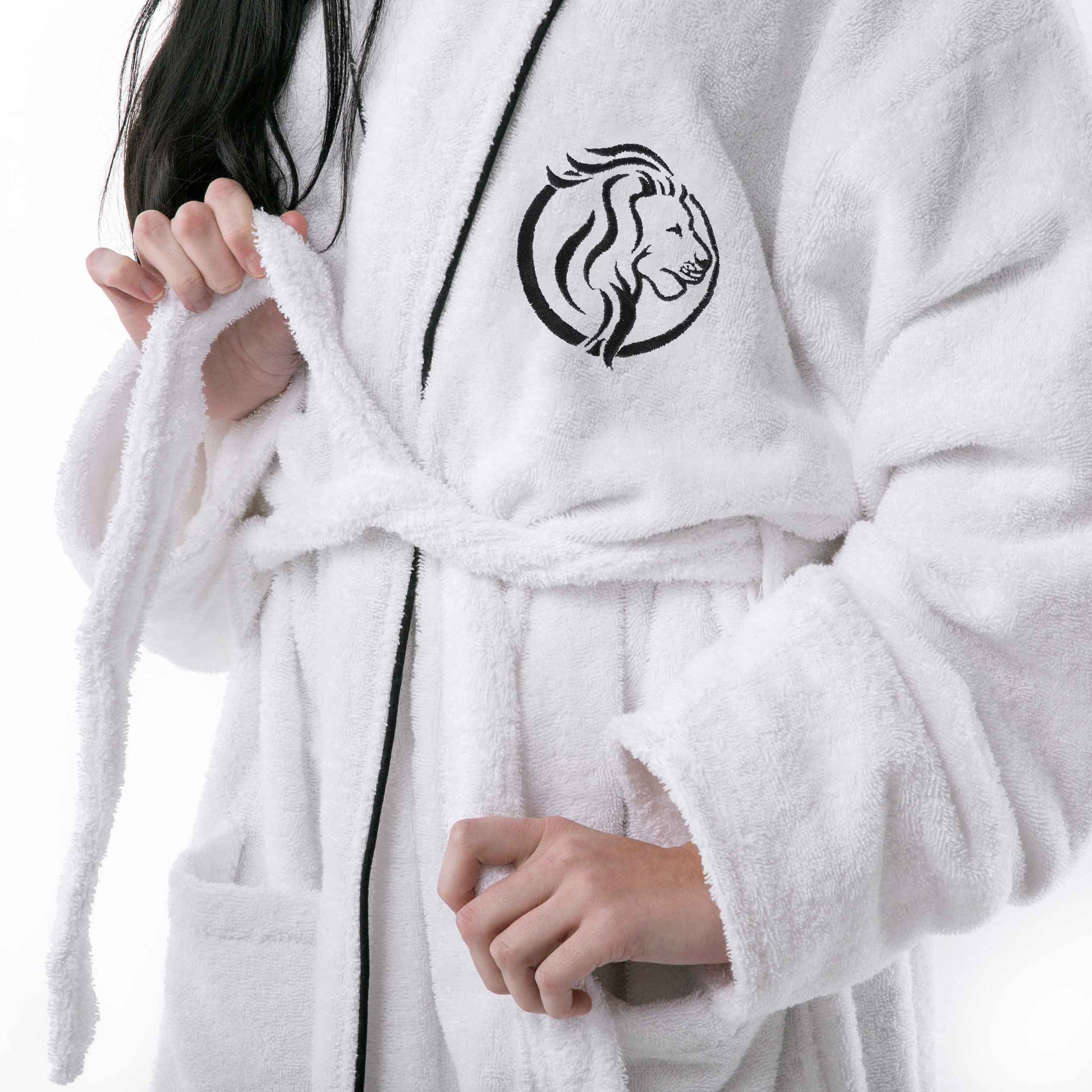 Cotton Adult Unisex Embroidered Fluffy Bathrobe White - Superior Logo