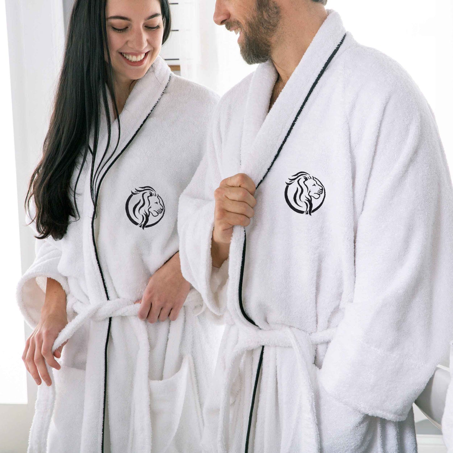 Cotton Adult Unisex Embroidered Fluffy Bathrobe White - Superior Logo