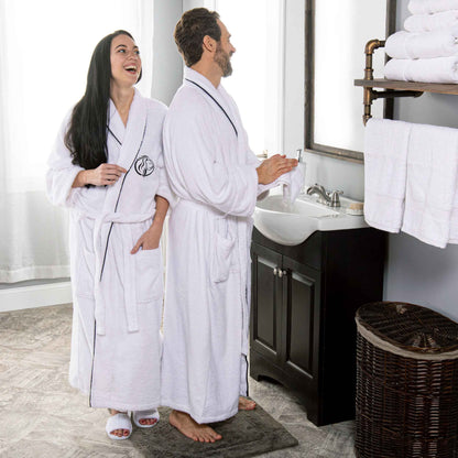 Cotton Adult Unisex Embroidered Fluffy Bathrobe White - Superior Logo