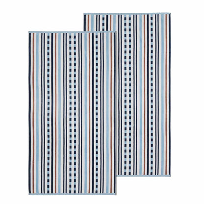 Stripe Cotton Oversized Medium Weight 2 Piece Beach Towel Set - MorningBlue