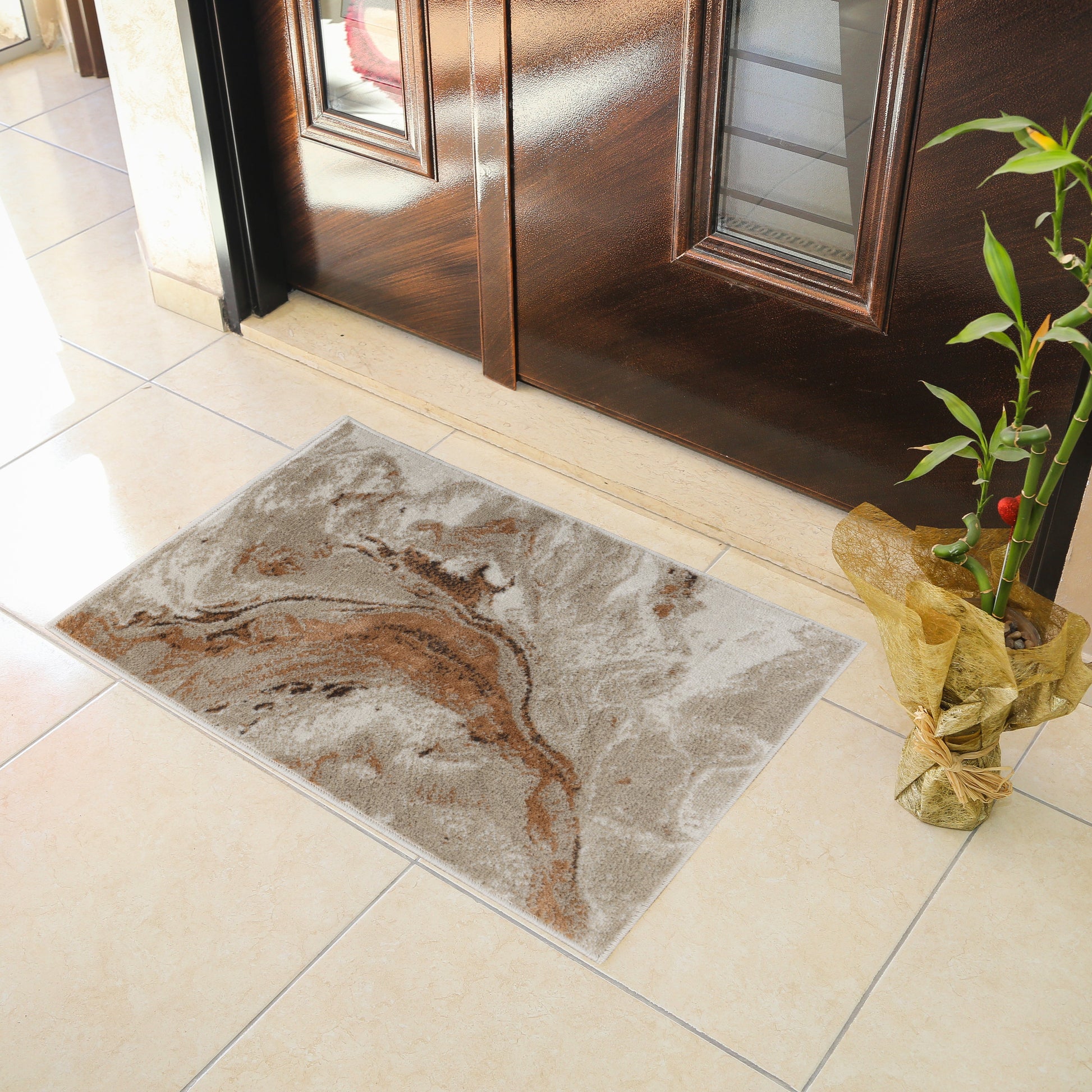 Morwenna Modern Abstract Watercolor Plush Indoor Area Rug Or Runner - Beige
