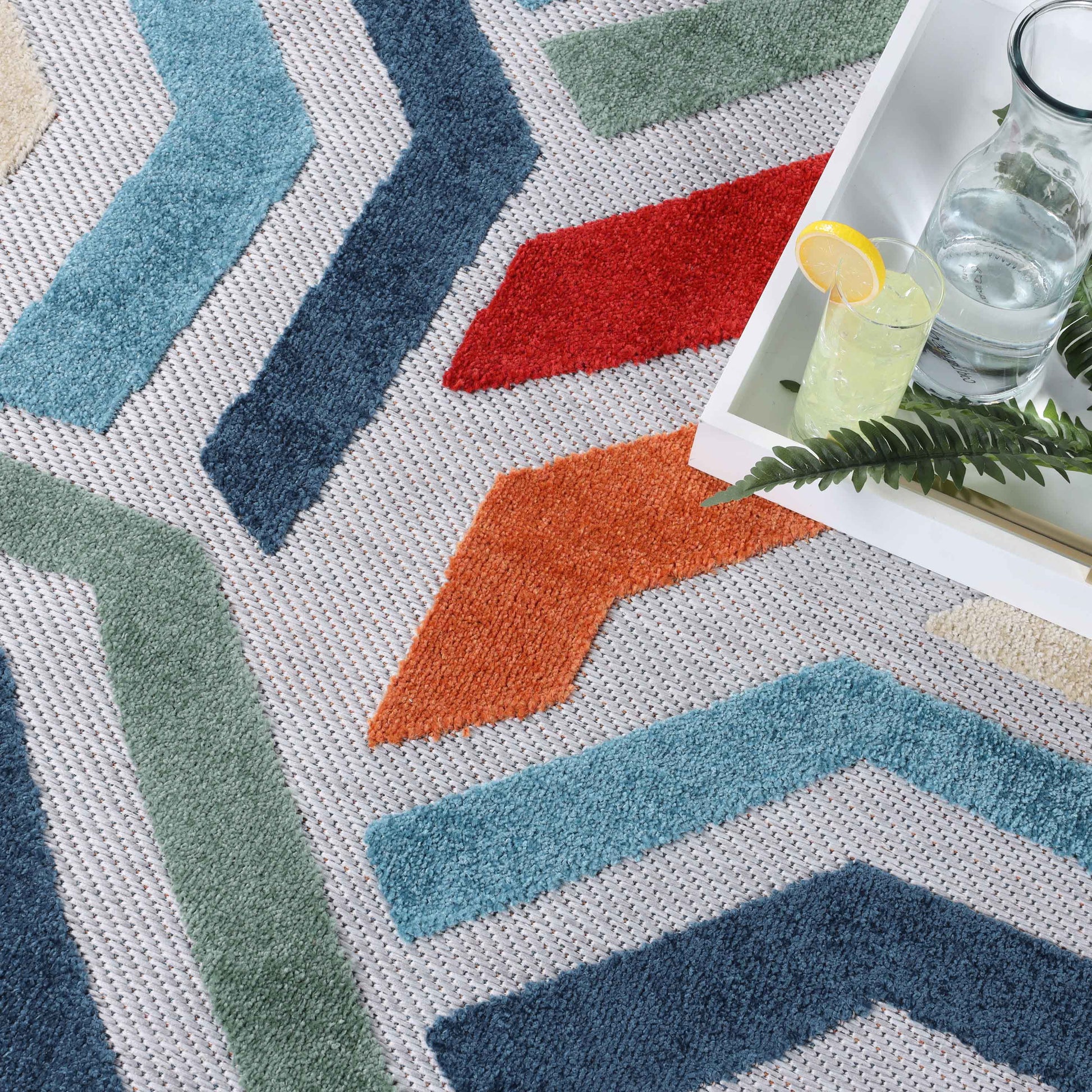 Waimea Modern Geometric Coastal Indoor Outdoor Area Rug - Multicolor