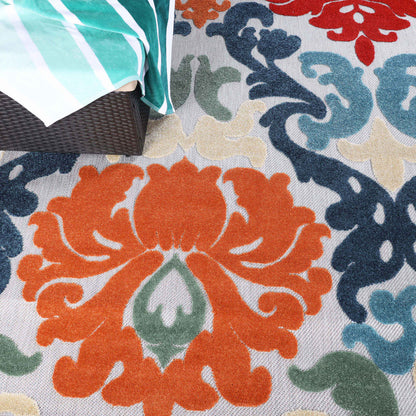 Lowell Traditional Damask Indoor Outdoor Area Rug - Multicolor
