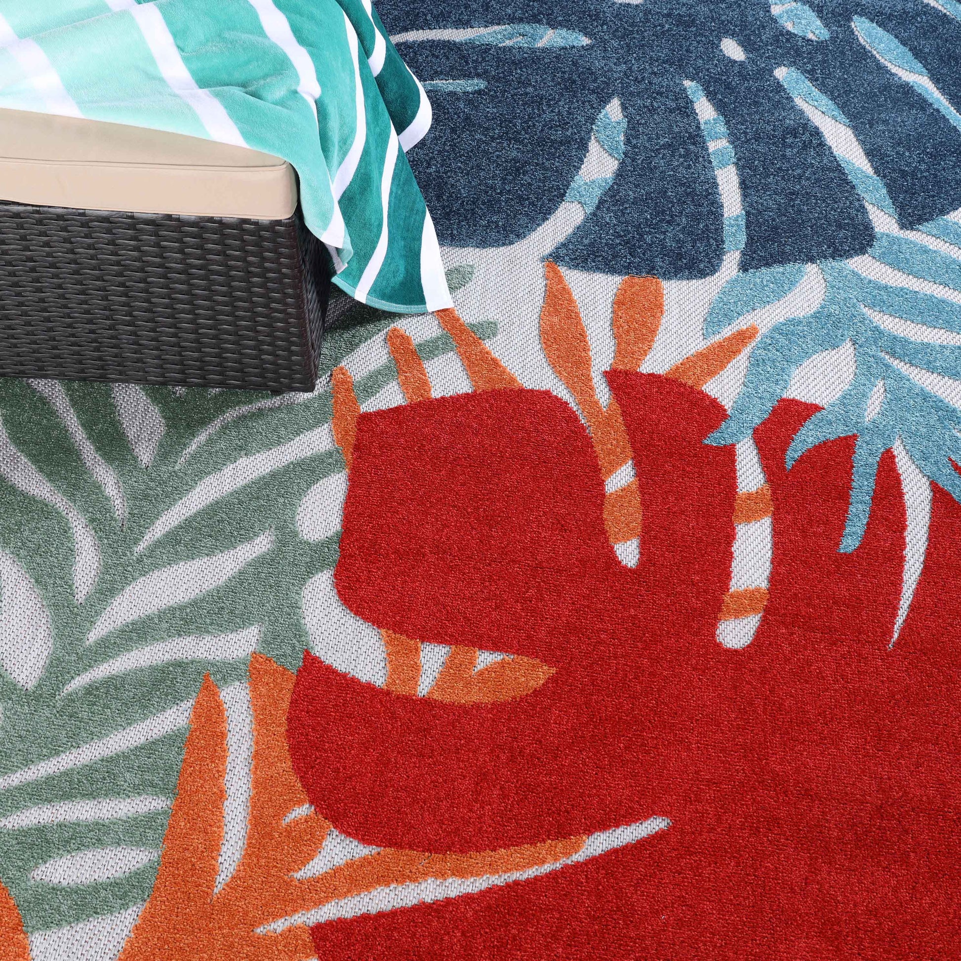 Waikiki Oversized Tropical Leaves Coastal Indoor Outdoor Area Rug - Multicolor