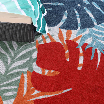 Waikiki Oversized Tropical Leaves Coastal Indoor Outdoor Area Rug - Multicolor