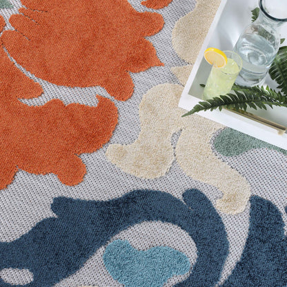 Lowell Traditional Damask Indoor Outdoor Area Rug - Multicolor