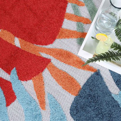 Waikiki Oversized Tropical Leaves Coastal Indoor Outdoor Area Rug - Multicolor