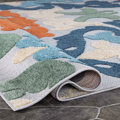 Lowell Traditional Damask Indoor Outdoor Area Rug - Multicolor