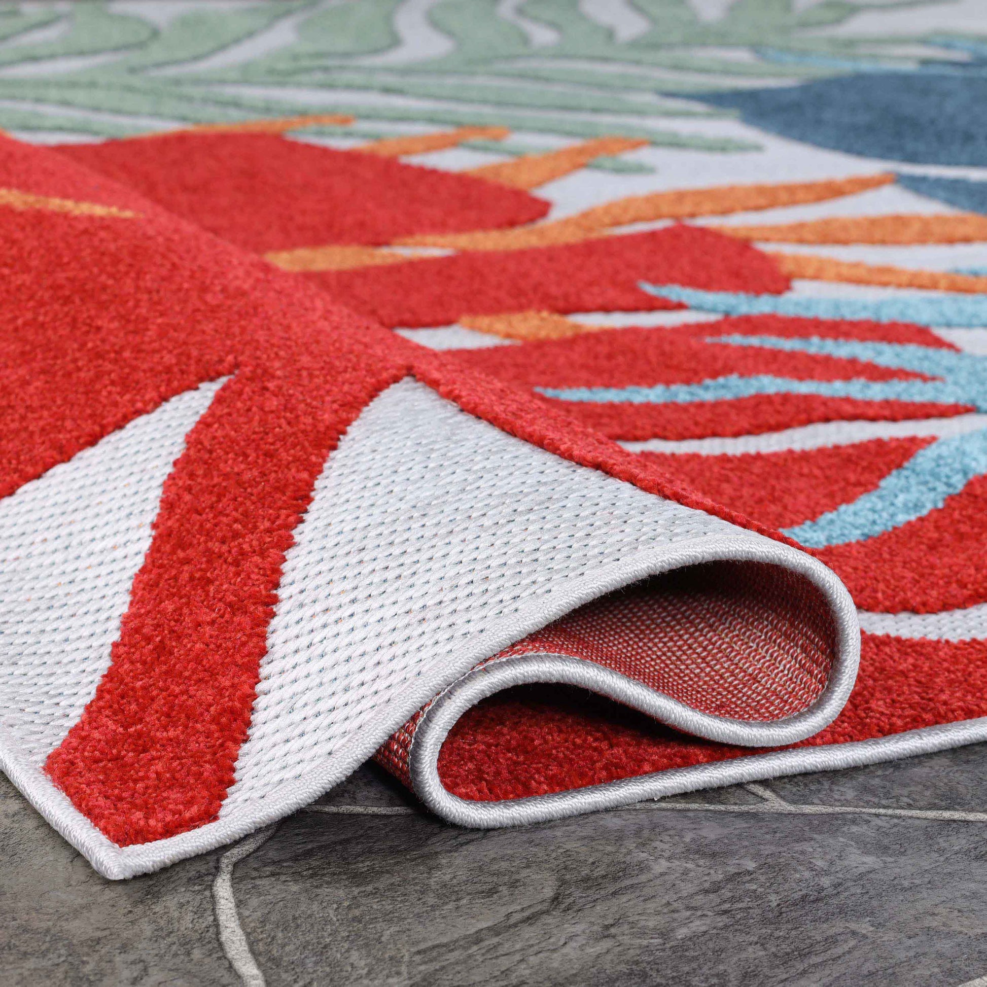 Waikiki Oversized Tropical Leaves Coastal Indoor Outdoor Area Rug - Multicolor