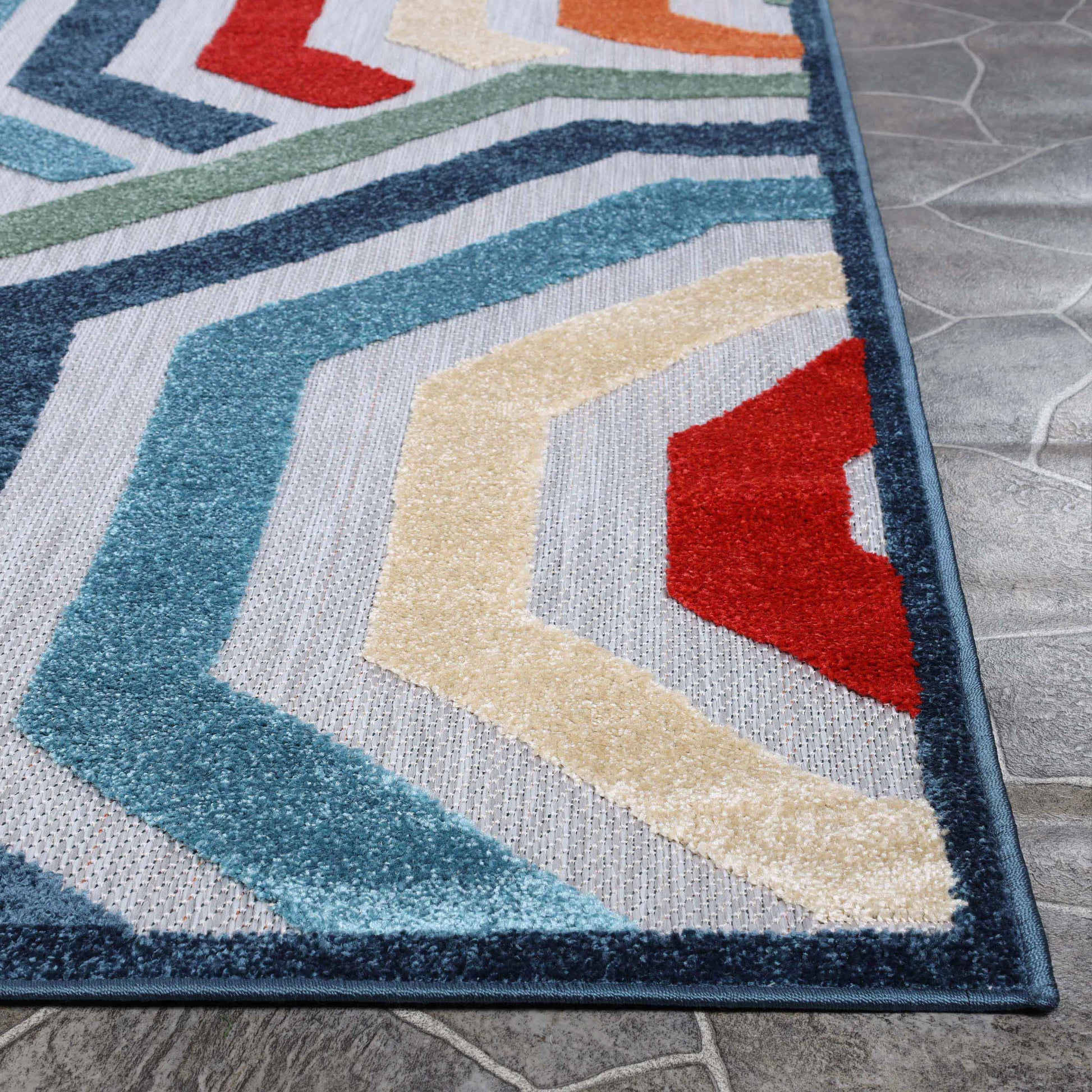 Waimea Modern Geometric Coastal Indoor Outdoor Area Rug - Multicolor