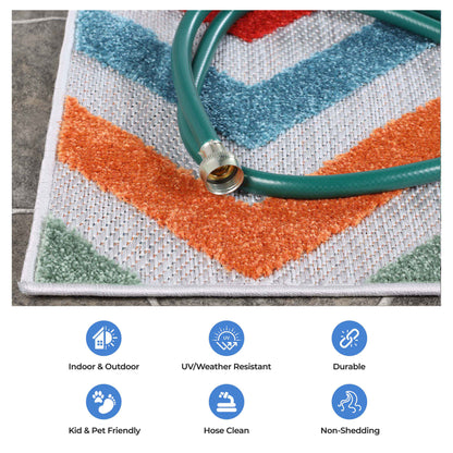 Chevron Zig-Zag Geometric Modern Indoor Outdoor Area Rug - Multicolor