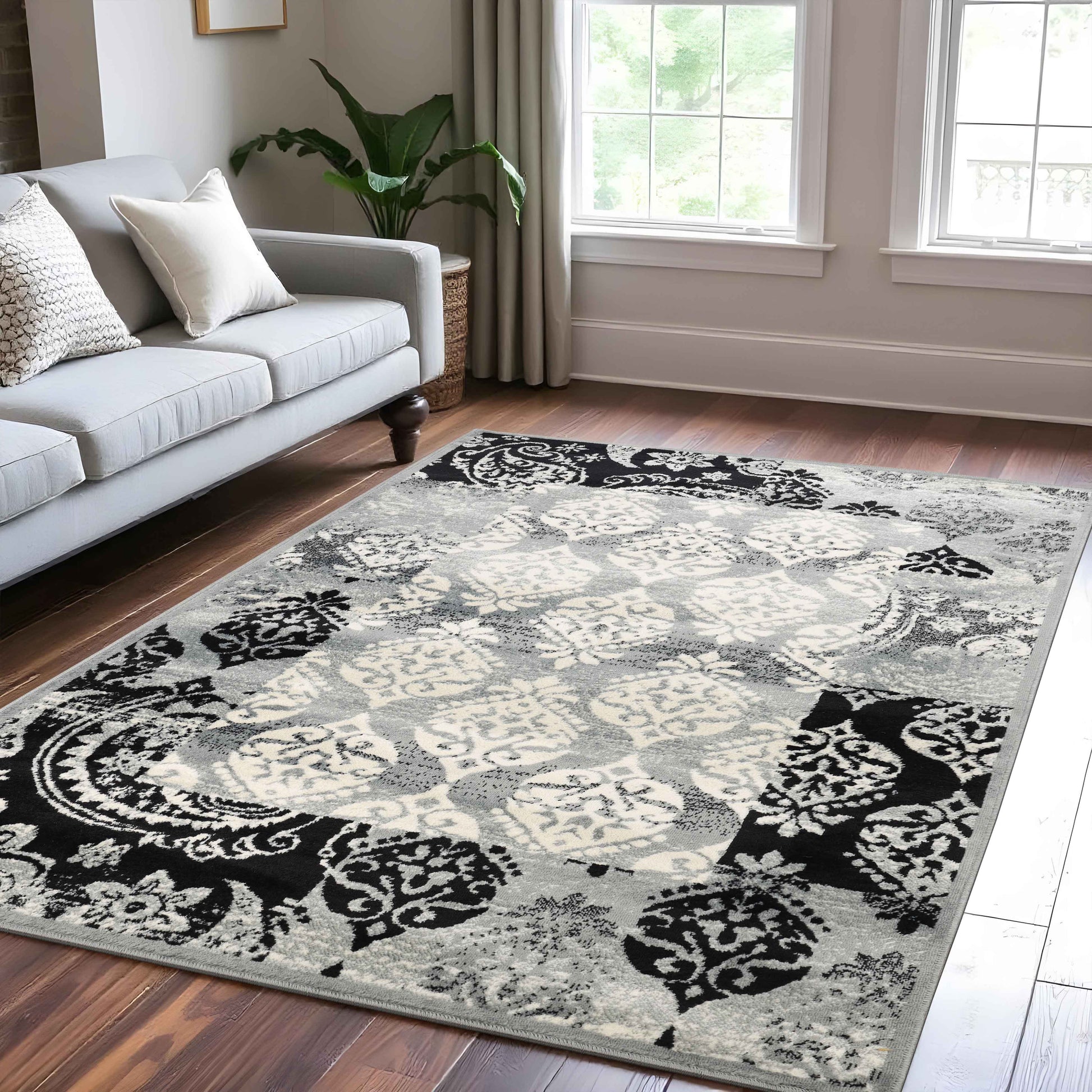 Mystique Distressed Damask Contemporary Area Rug - Multicolor