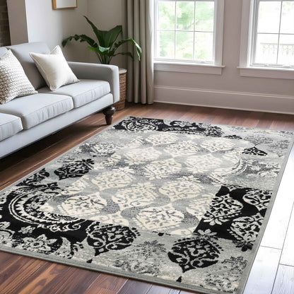 Mystique Distressed Damask Contemporary Area Rug - Multicolor