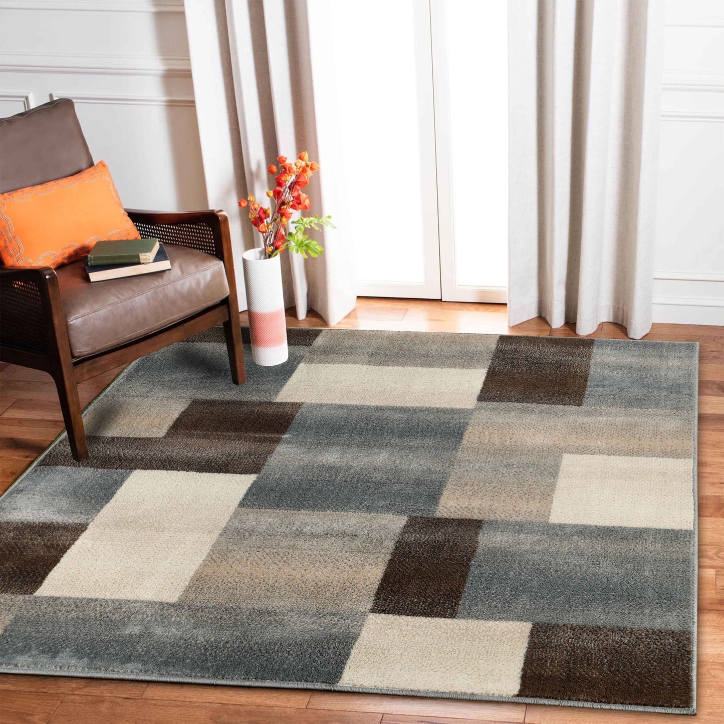 Clifton Geometric Color Block Plush Indoor Area Rug or Runner Rug - Gray