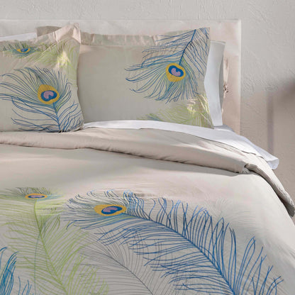 Embroidered Peacock Cotton Duvet Cover Set - Multicolored