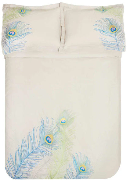 Embroidered Peacock Cotton Duvet Cover Set - Multicolored