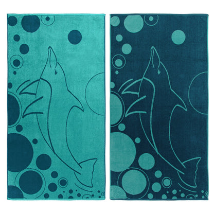 Superior Mystic Dolphin Cotton Oversized Beach Towel Set - Teal