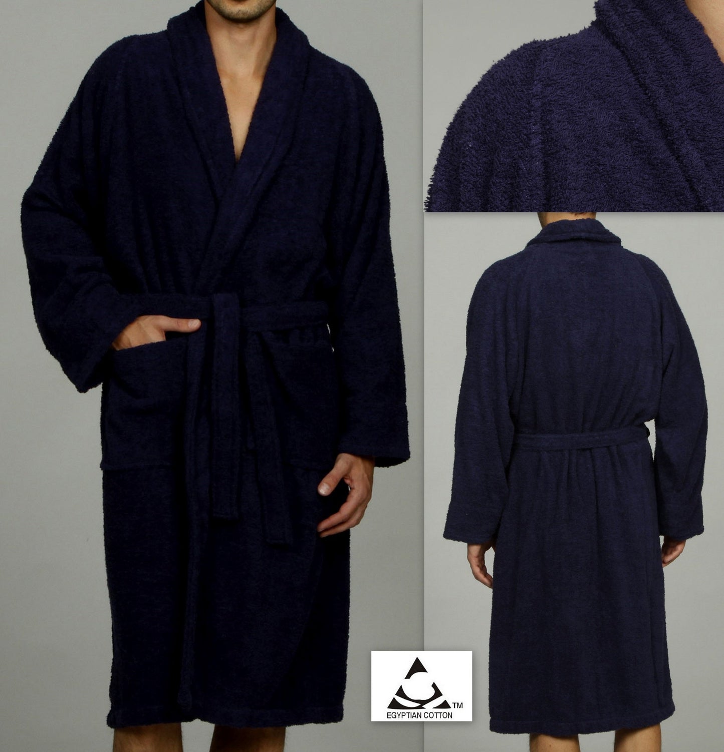 Cotton Ultra-Soft Terry Adult Unisex Lightweight Luxury Bathrobe - Navy Blue