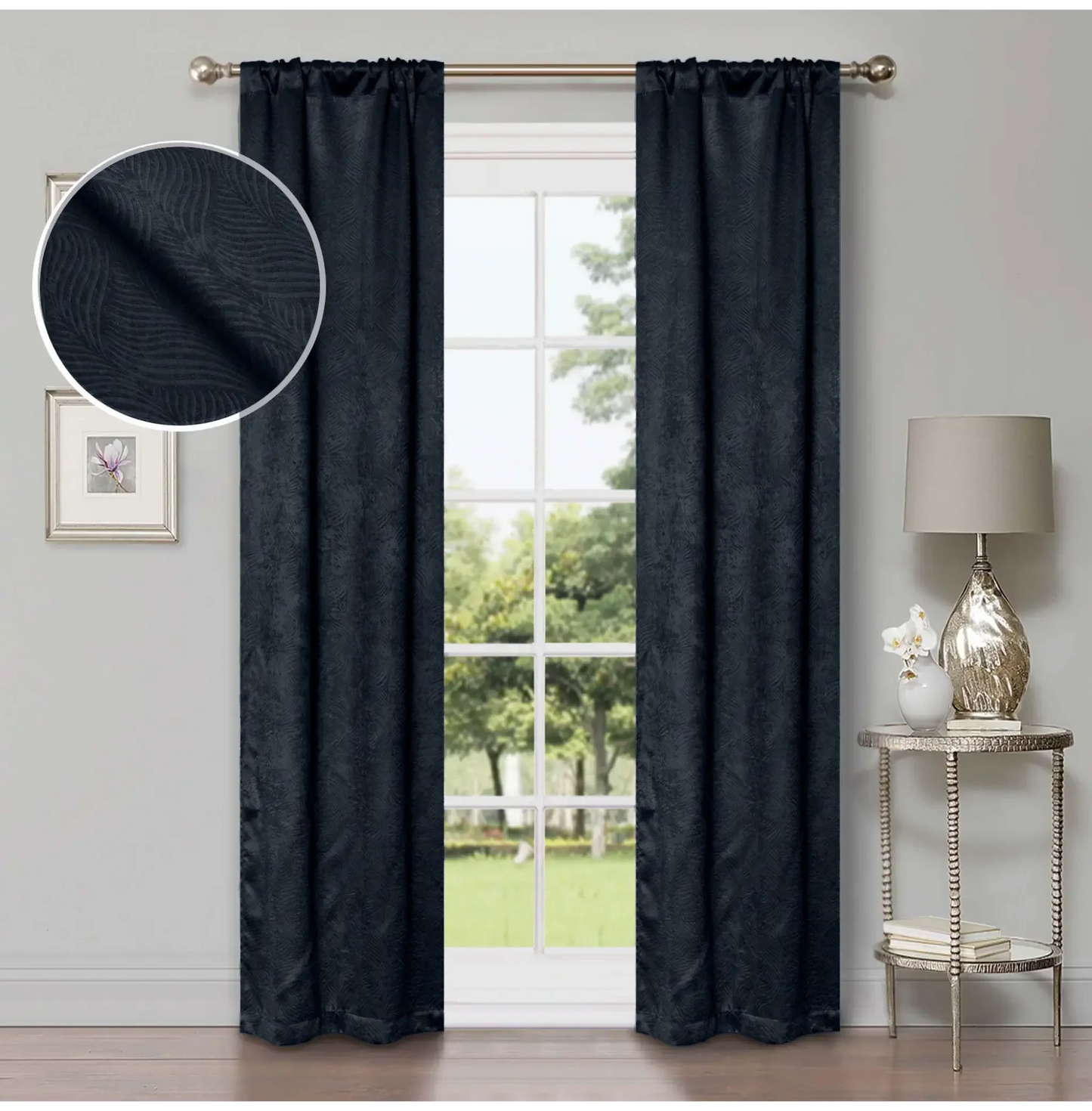 Wave Geometric Washable Room Darkening Blackout Curtains, Set of 2