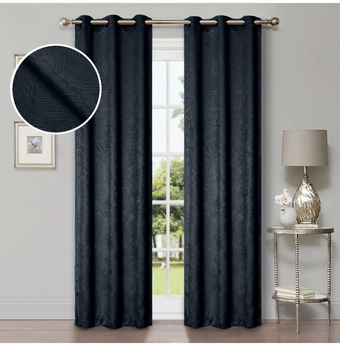 Wave Geometric Washable Room Darkening Blackout Curtains, Set of 2