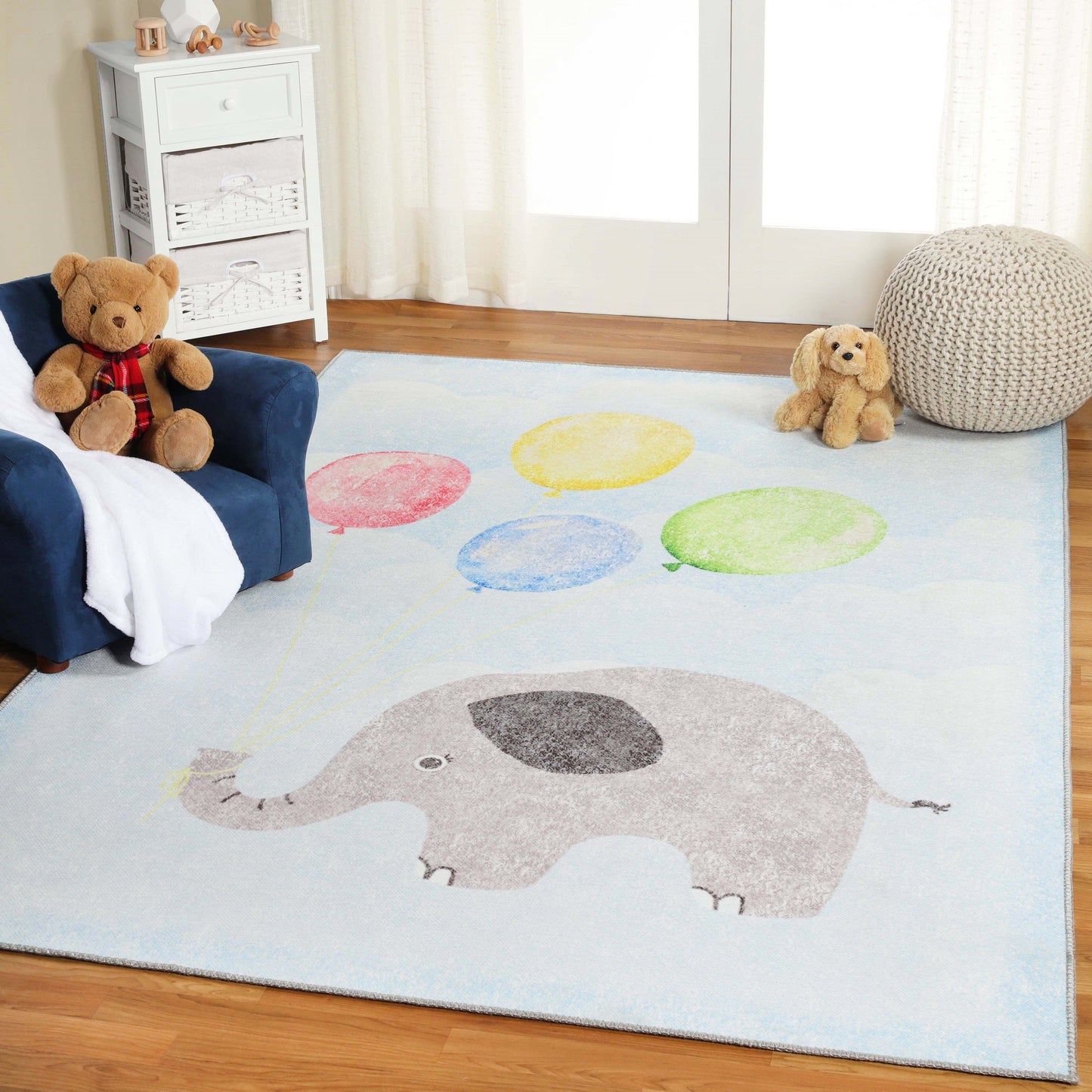 Superior Nursery Elephant Flatweave Indoor Area Rug - Baby Blue