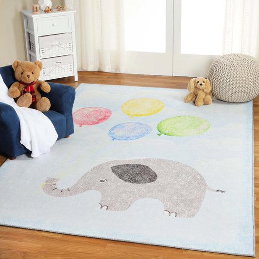 Superior Nursery Elephant Flatweave Indoor Area Rug - Baby Blue