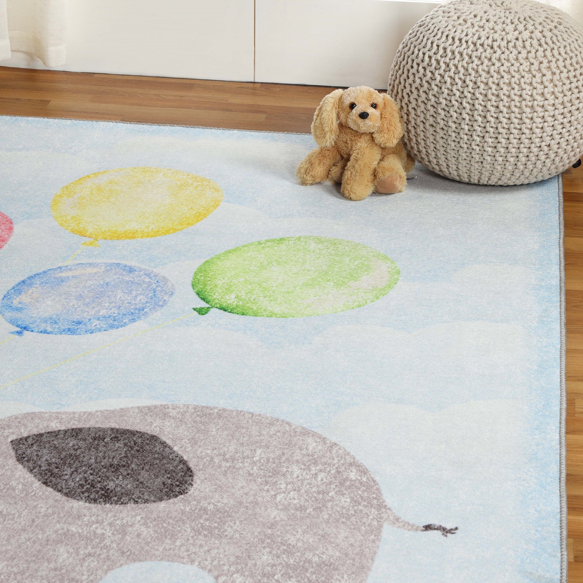 Superior Nursery Elephant Flatweave Indoor Area Rug - Baby Blue