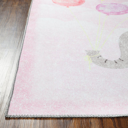 Superior Nursery Elephant Flatweave Indoor Area Rug -  Soft Pink